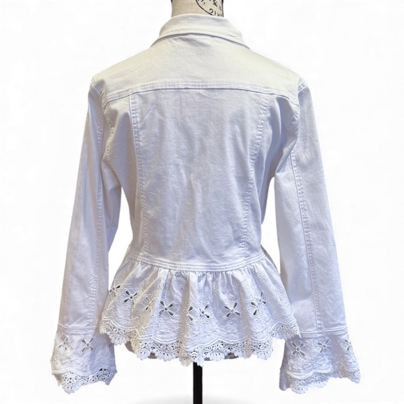 ONADO Paris White Denim Jacket with Lace Peplum & Sequins – Size L / 40 - Picture 2 of 11